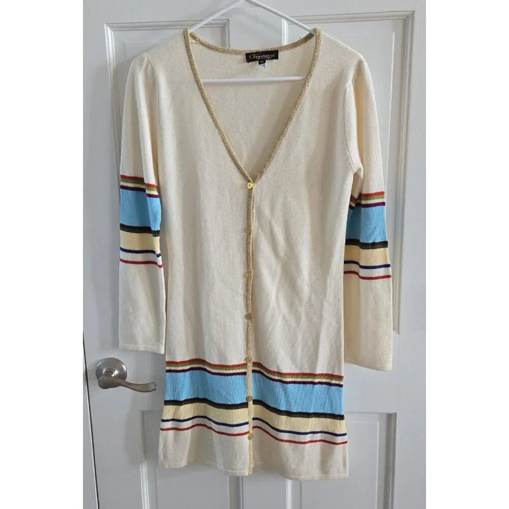 Vintage Womans Vermani collezioni cream stripe button soft sweater dress‎ sz M